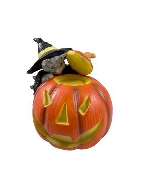 Kitty Cucumber Halloween Pumpkin Witch Cat Music Box Schmid Vintage 1980s
